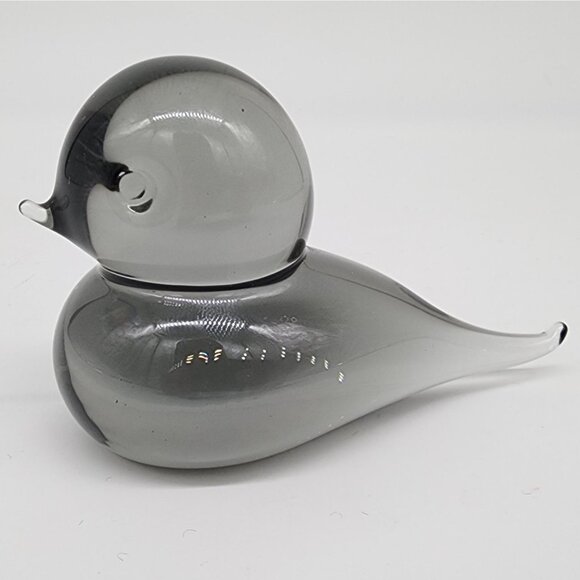 Swedish Art Glass Bird Figure Reijmyure Glasbruk Smokey Gray VTG 2.75" - Picture 1 of 9